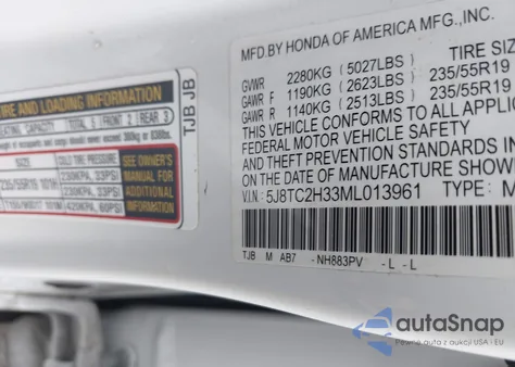 2021 Acura Rdx Standard from USA, damaged, VIN 5J8TC2H33ML013961